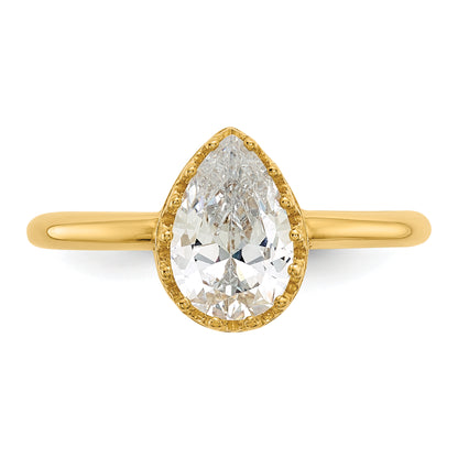 10K Yellow Gold Tiara Collection Polished Pear Cz Ring (Size 7 Only)
