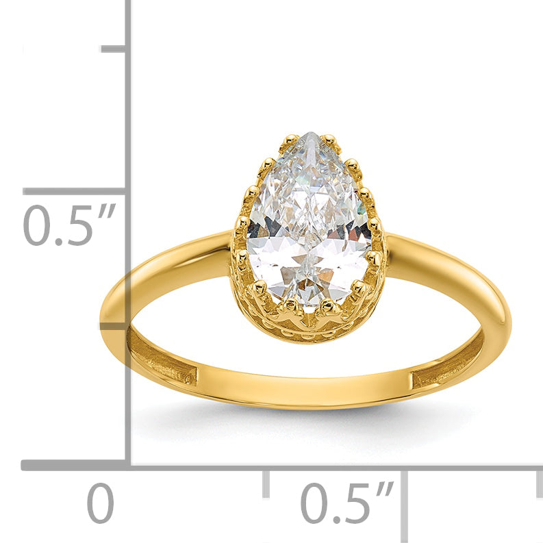 10K Yellow Gold Tiara Collection Polished Pear Cz Ring (Size 7 Only)
