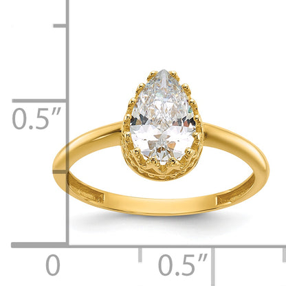 10K Yellow Gold Tiara Collection Polished Pear Cz Ring (Size 7 Only)