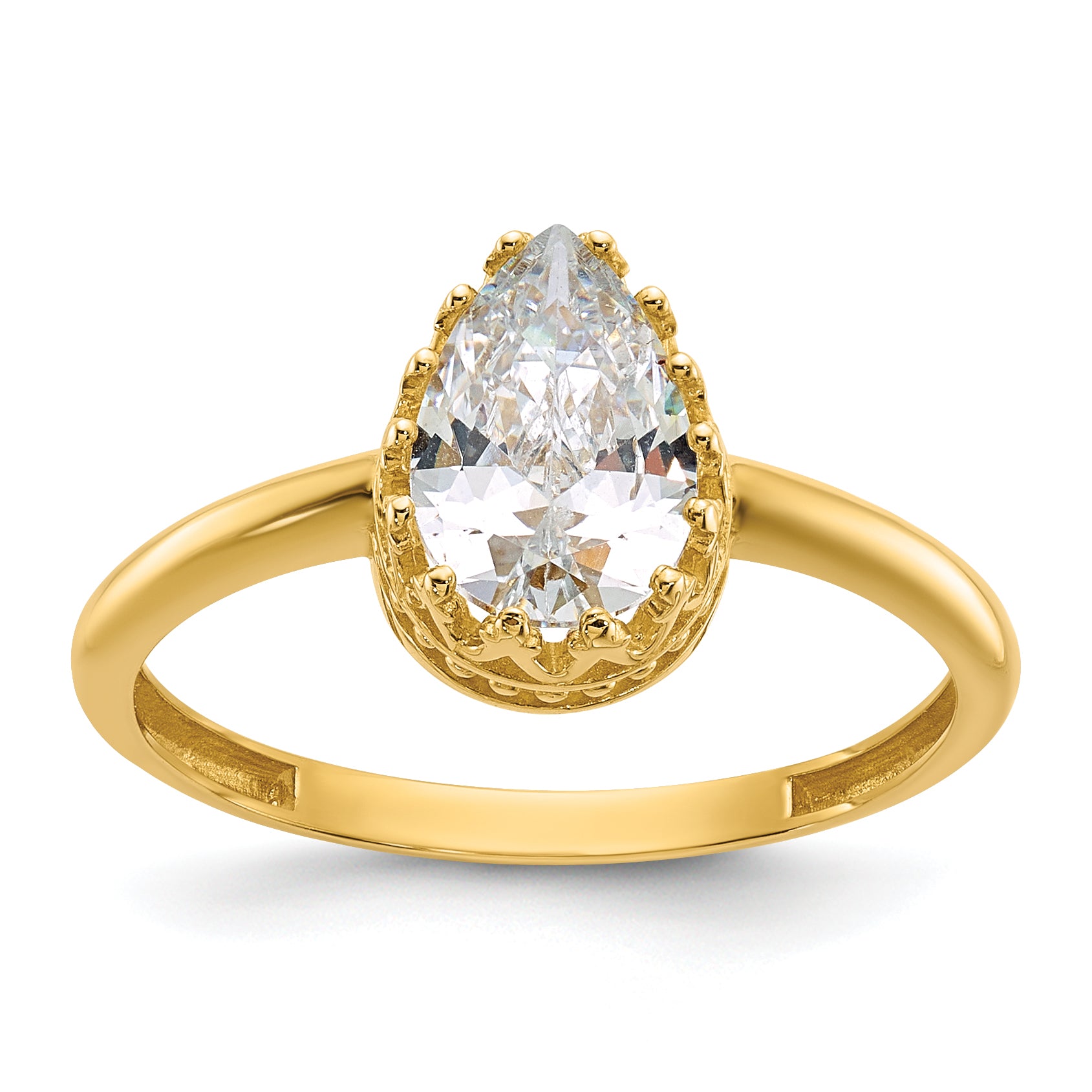 10K Yellow Gold Tiara Collection Polished Pear Cz Ring (Size 7 Only)