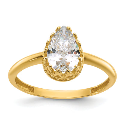 10K Yellow Gold Tiara Collection Polished Pear Cz Ring (Size 7 Only)
