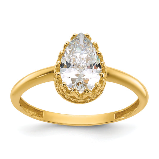10K Yellow Gold Tiara Collection Polished Pear Cz Ring (Size 7 Only)