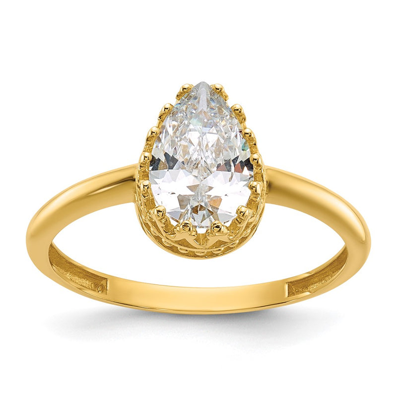 10K Yellow Gold Tiara Collection Polished Pear Cz Ring (Size 7 Only)