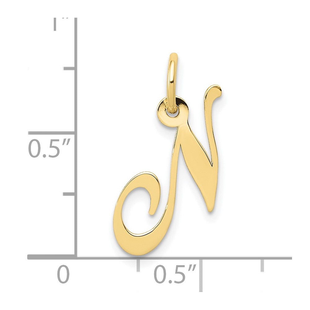 10K Yellow Gold 10K Small Fancy Script Initial N Charm