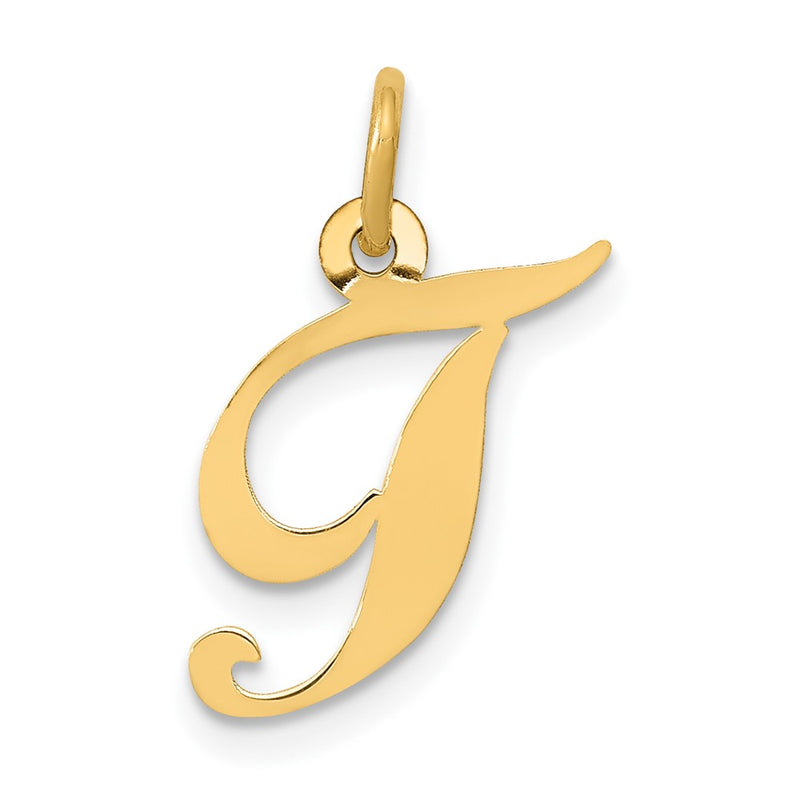 10K Yellow Gold 10K Small Fancy Script Initial T Charm