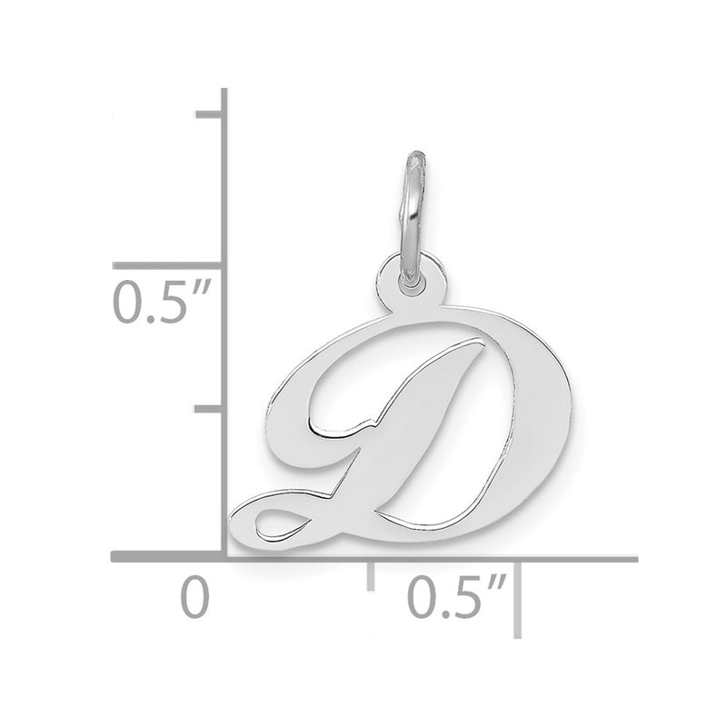 10K White Gold Small Fancy Script Initial D Charm