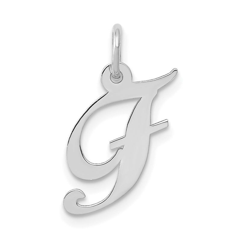 10K White Gold Small Fancy Script Initial F Charm