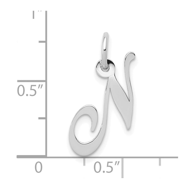 10K White Gold Small Fancy Script Initial N Charm