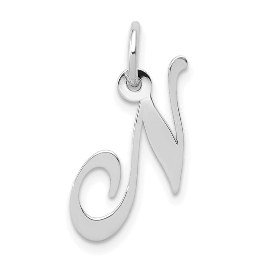 10K White Gold Small Fancy Script Initial N Charm