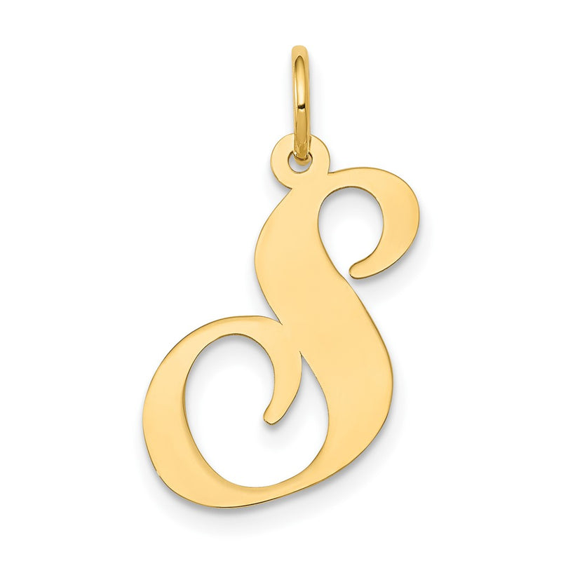 10K Yellow Gold Large Fancy Script Letter S Initial Charm