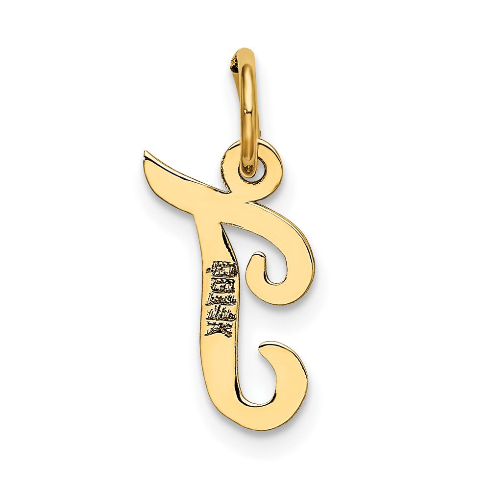 10K Yellow Gold Small Script Initial T Charm