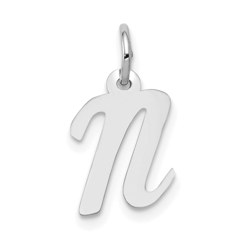 10K White Gold Small Script Initial N Charm