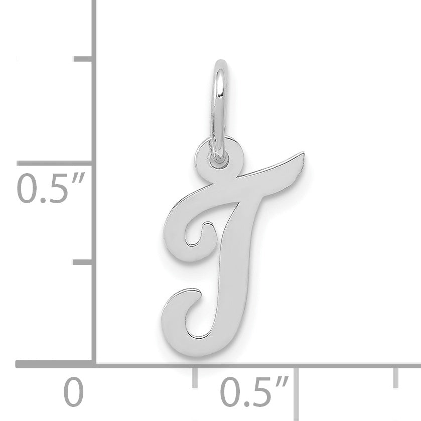 10K White Gold Small Script Initial T Charm