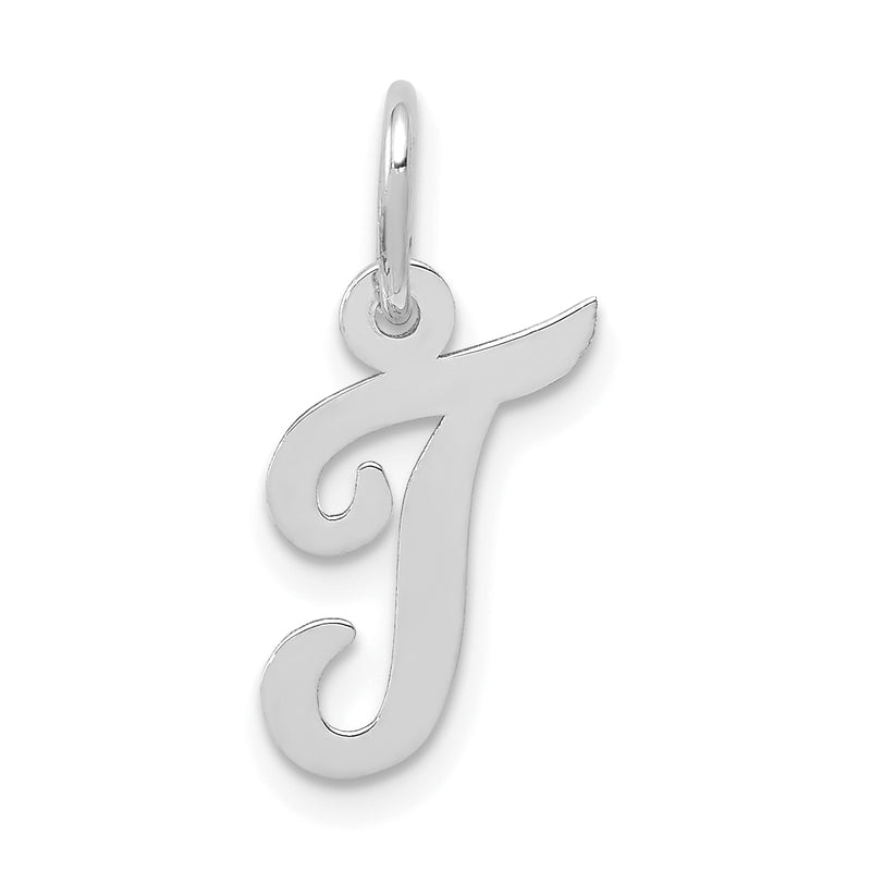 10K White Gold Small Script Initial T Charm
