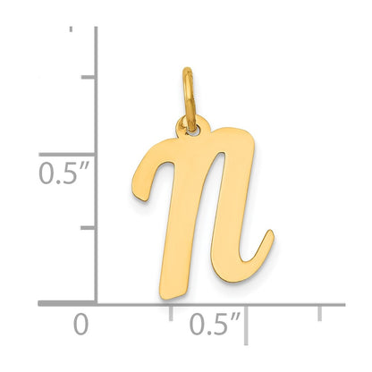10K Yellow Gold 10K Medium Script Letter N Initial Charm
