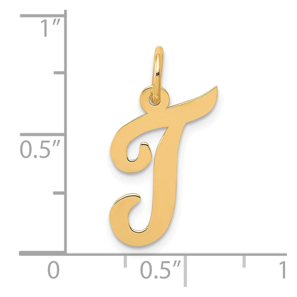 10K Yellow Gold 10K Medium Script Letter T Initial Charm