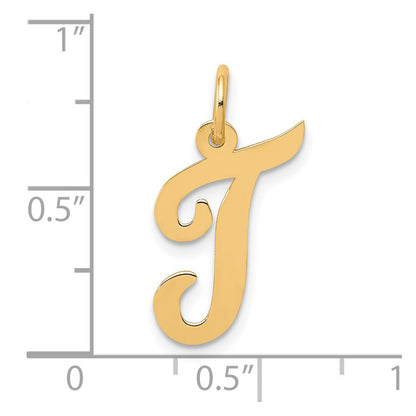 10K Yellow Gold 10K Medium Script Letter T Initial Charm