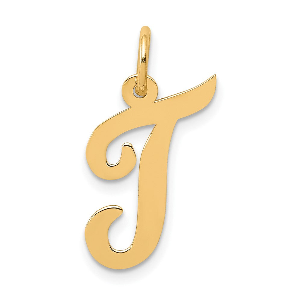 10K Yellow Gold 10K Medium Script Letter T Initial Charm