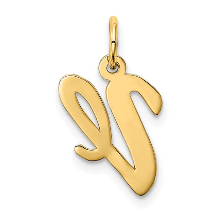 10K Yellow Gold 10K Medium Script Letter V Initial Charm
