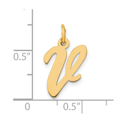 10K Yellow Gold 10K Medium Script Letter V Initial Charm