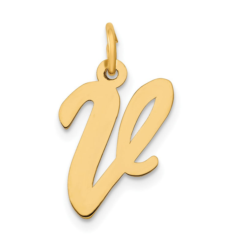 10K Yellow Gold 10K Medium Script Letter V Initial Charm