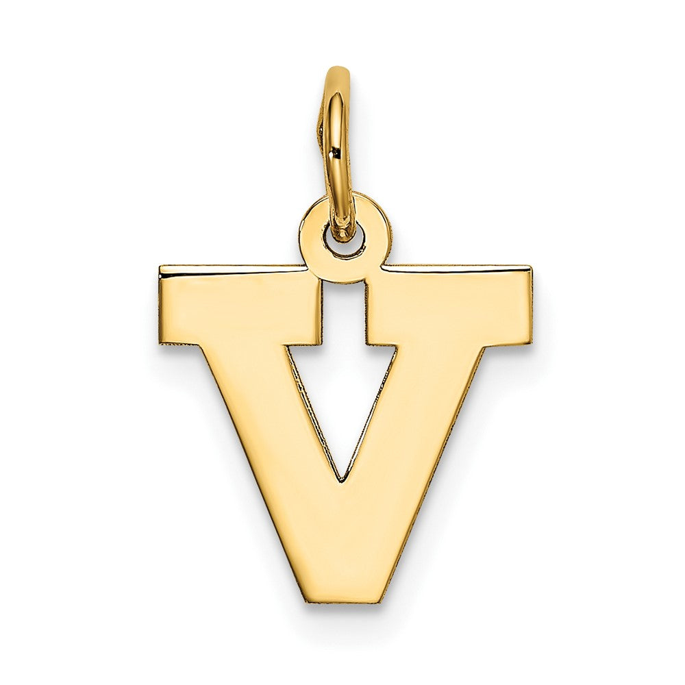 10K Yellow Gold Small Block Initial V Charm