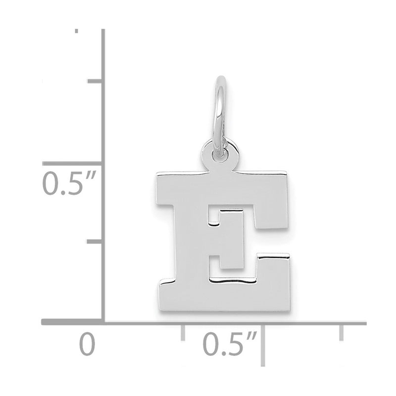10K White Gold Small Block Initial E Charm