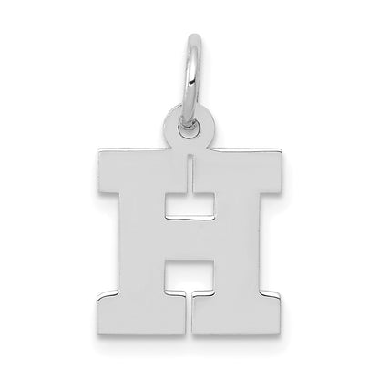 10K White Gold Small Block Initial H Charm