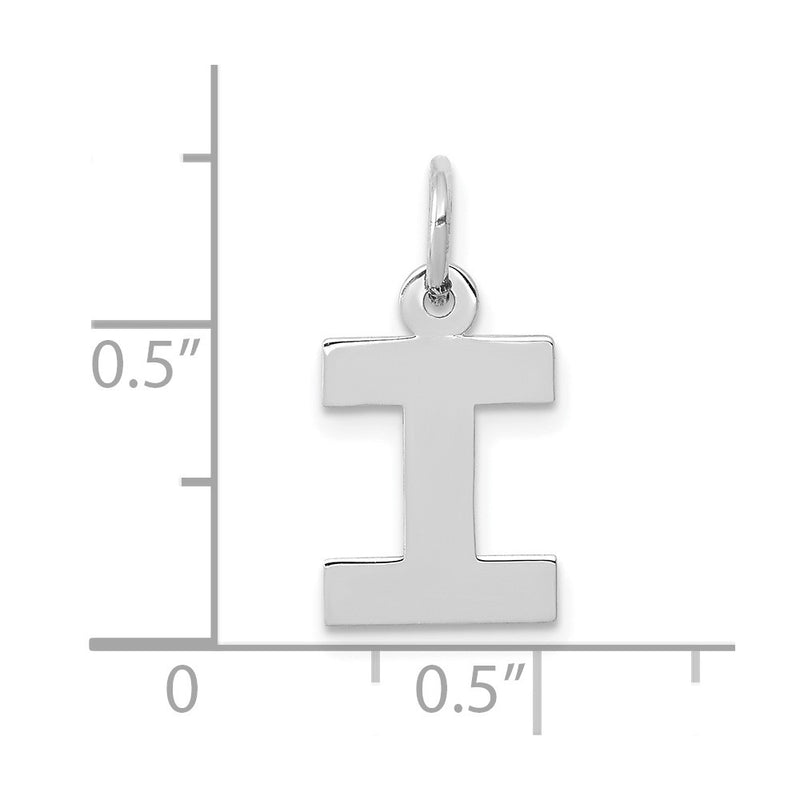 10K White Gold Small Block Initial I Charm