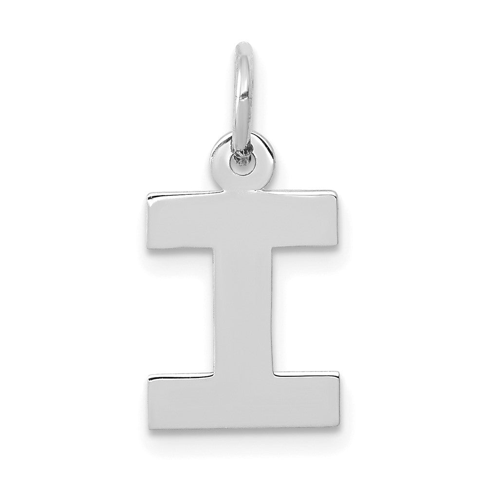10K White Gold Small Block Initial I Charm