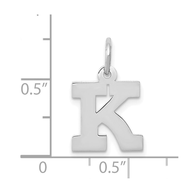 10K White Gold Small Block Initial K Charm