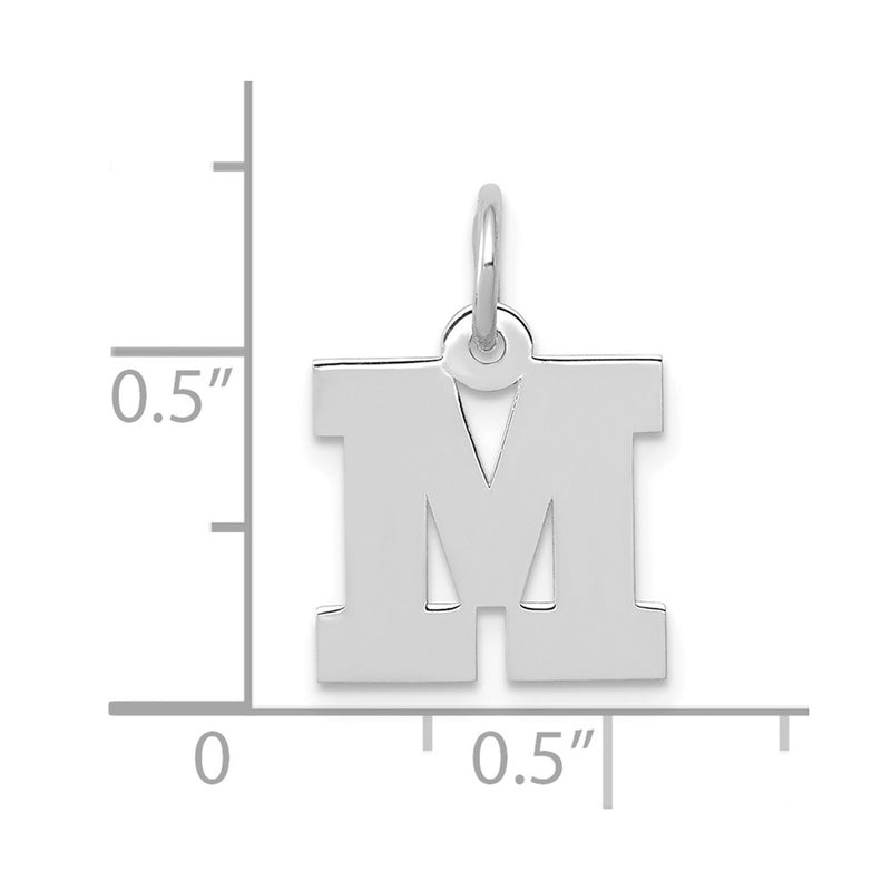 10K White Gold Small Block Initial M Charm