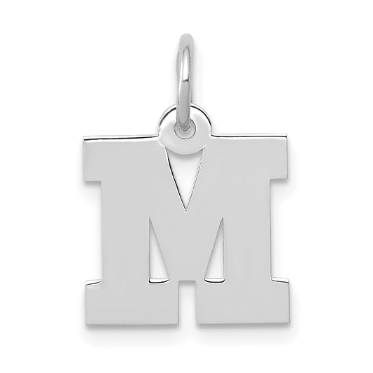 10K White Gold Small Block Initial M Charm