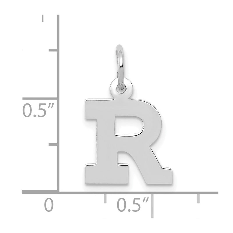 10K White Gold Small Block Initial R Charm