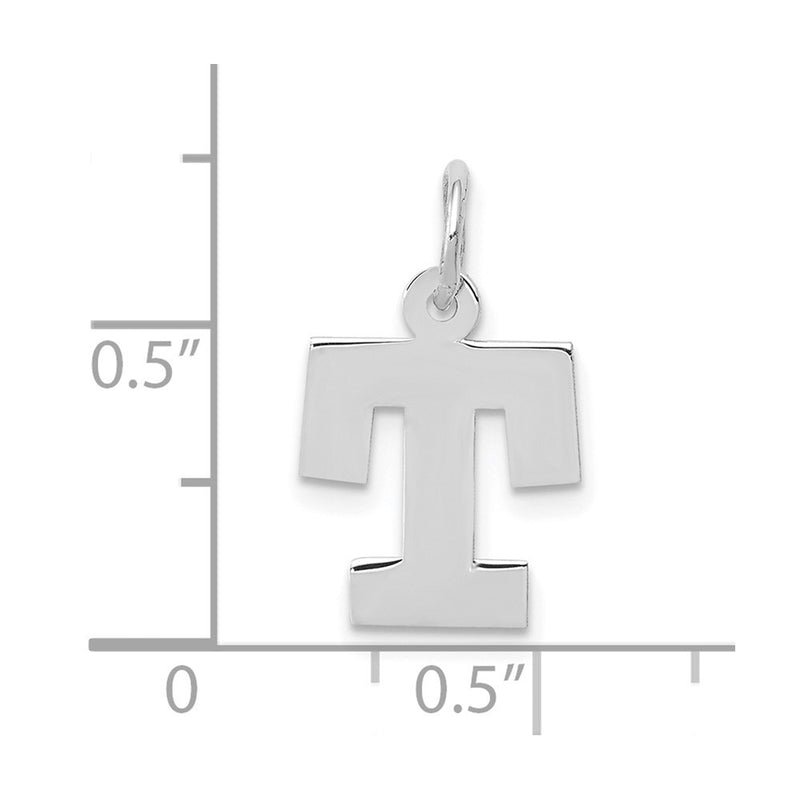 10K White Gold Small Block Initial T Charm