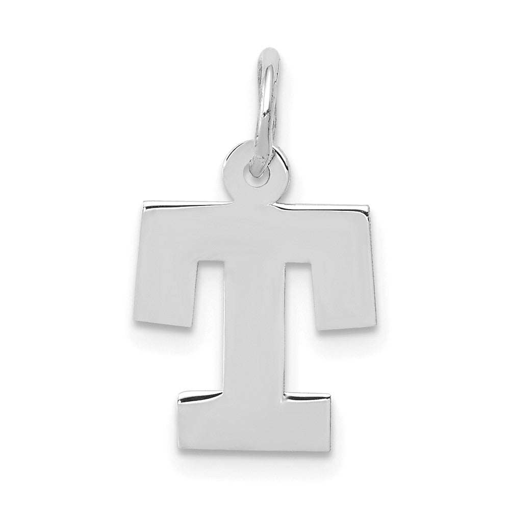 10K White Gold Small Block Initial T Charm