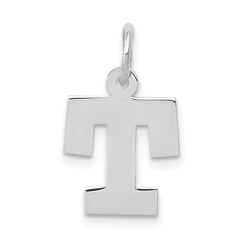 10K White Gold Small Block Initial T Charm