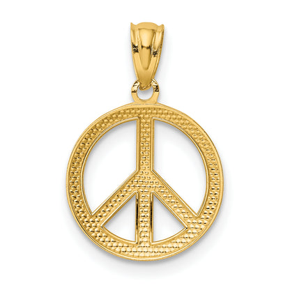 10K Yellow Gold Polished Peace Sign Circle Pendant