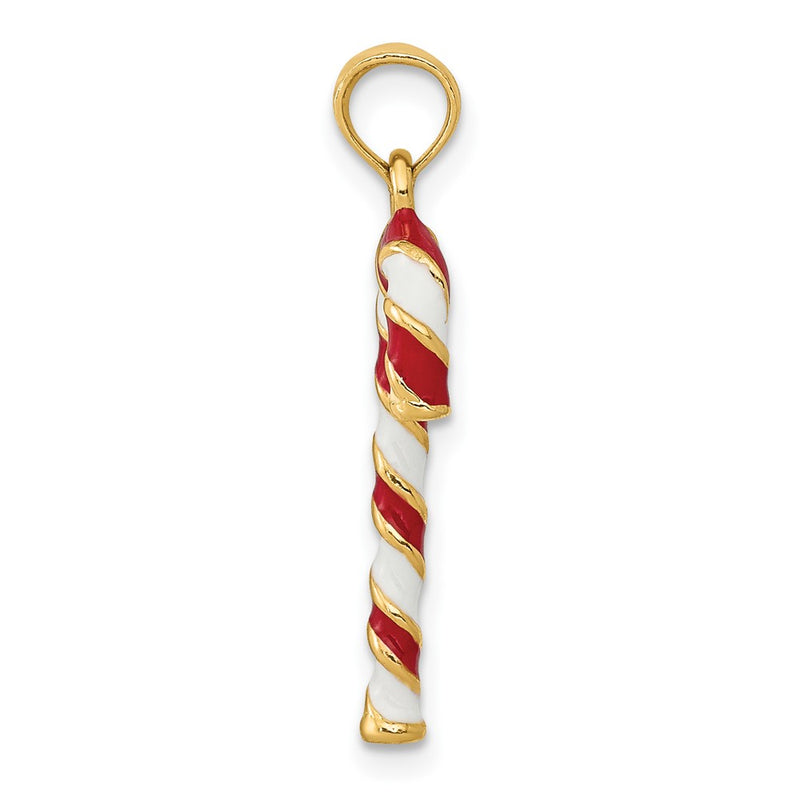 10K Yellow Gold 3-D Enameled Candy Cane Pendant