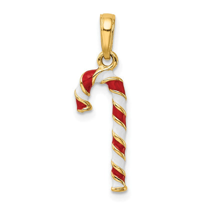 10K Yellow Gold 3-D Enameled Candy Cane Pendant