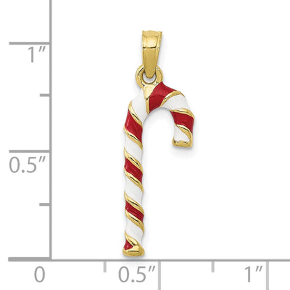 10K Yellow Gold 3-D Enameled Candy Cane Pendant