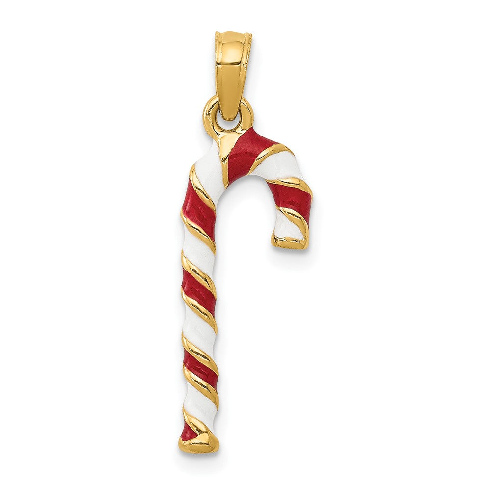 10K Yellow Gold 3-D Enameled Candy Cane Pendant
