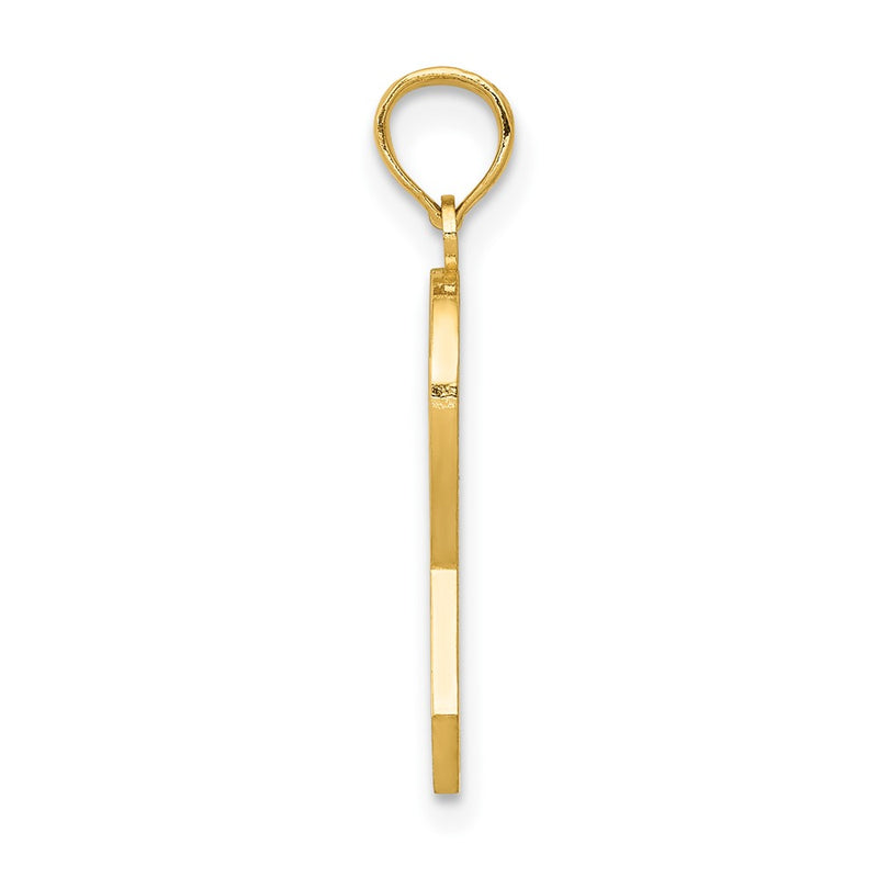 10K Yellow Gold Pink Enameled Awareness Ribbon Pendant