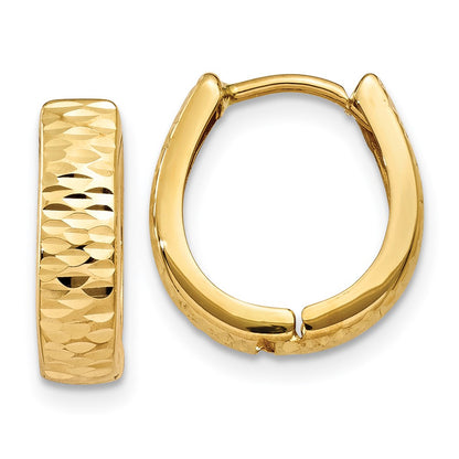 10K Yellow Gold Textured And Polished Hinged Hoop Earrings