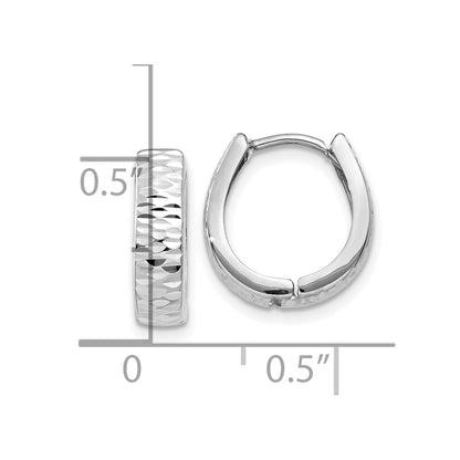 10K White Gold Textured And Polished Hinged Hoop Earrings