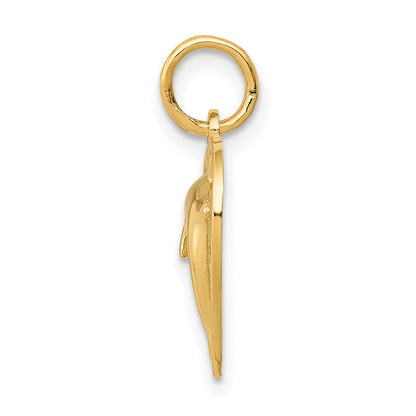 10K Yellow Gold Dolphin In Heart Charm