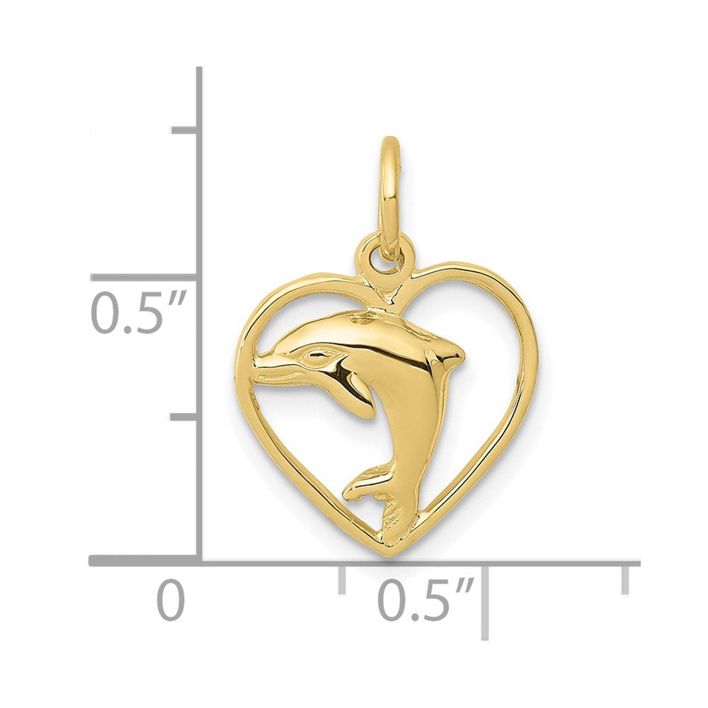 10K Yellow Gold Dolphin In Heart Charm