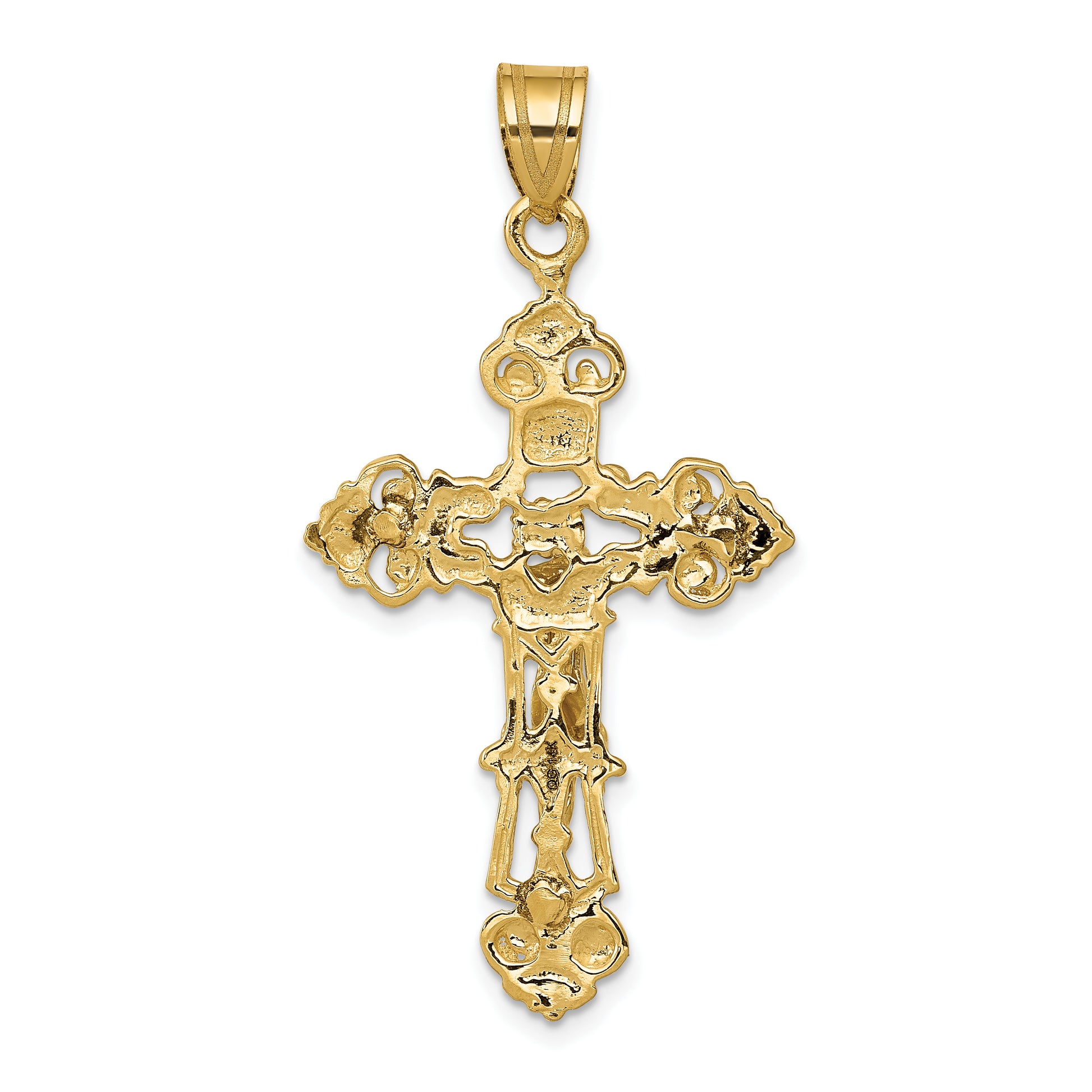 10K Yellow Gold Inri Fleur De Lis Crucifix Pendant
