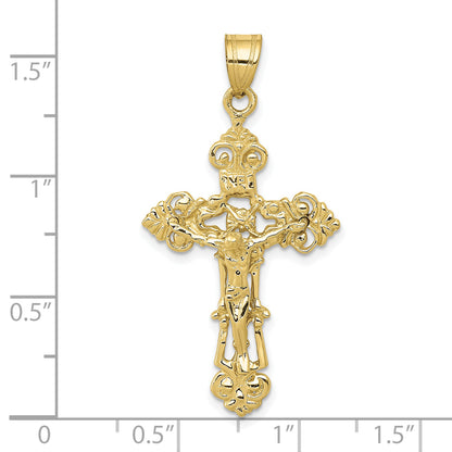 10K Yellow Gold Inri Fleur De Lis Crucifix Pendant