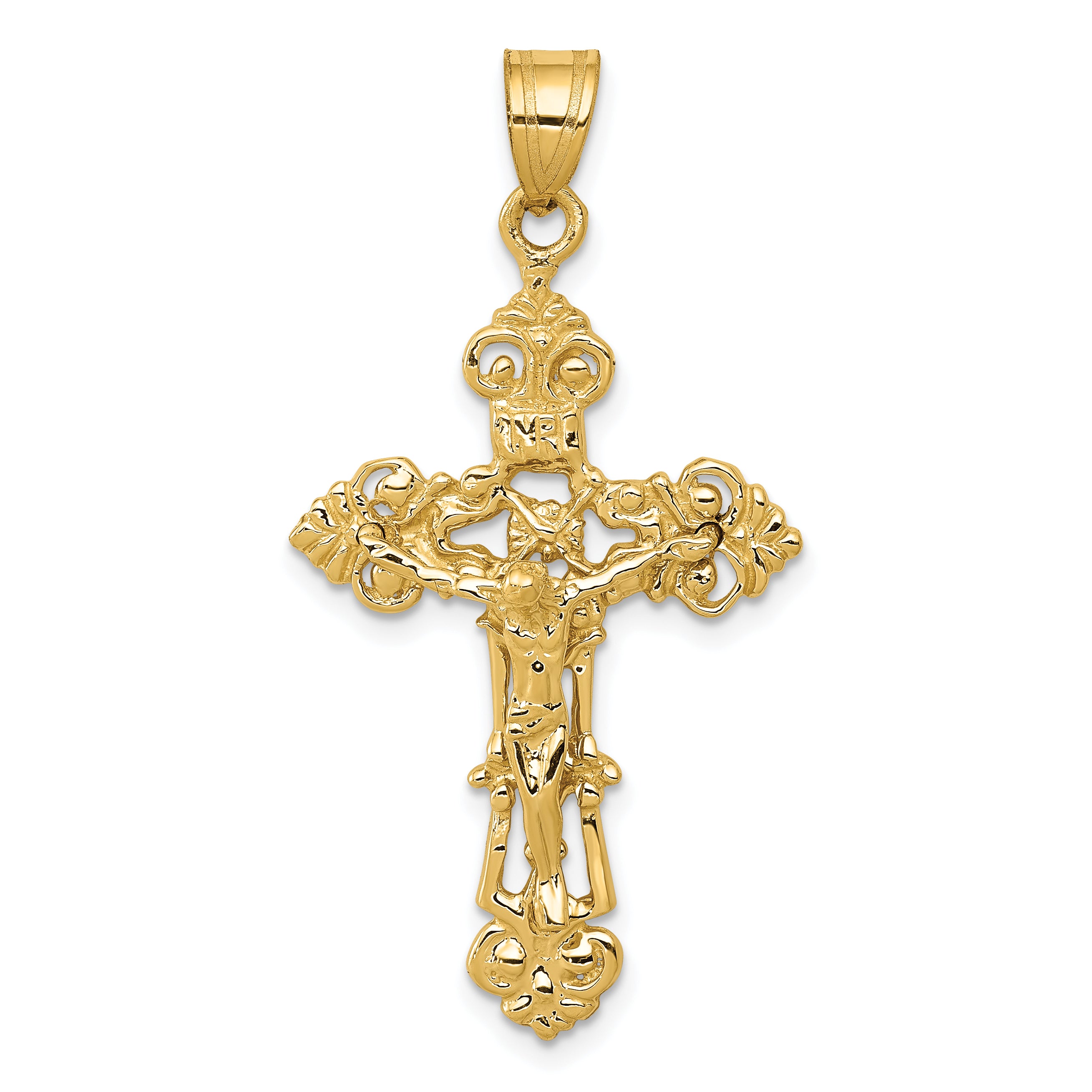 10K Yellow Gold Inri Fleur De Lis Crucifix Pendant